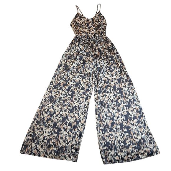 Women's Sleeveless V-Neck Printed Wide Leg Jumpsuit Size XXS Party Feminine - Picture 1 of 4